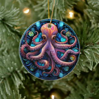 Octopus Glas in lood Keramische Boomdecoratie Keramisch Ornament