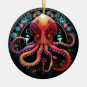 Octopus Glas in lood Keramische Boomdecoratie Keramisch Ornament (Voorkant)