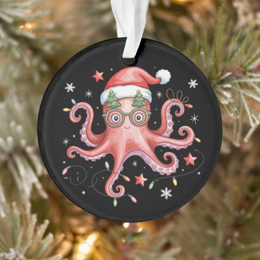 Octopus Glasses Santa Hat Christmas Light Ocean  Ornament (Boom)