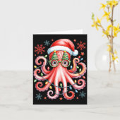 Octopus Gles Santa Hat Christmas Light Ocean Anima Kaart (Gele Bloem)