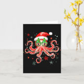Octopus Gles Santa Hat Christmas Light Ocean Anima Kaart (Gele Bloem)
