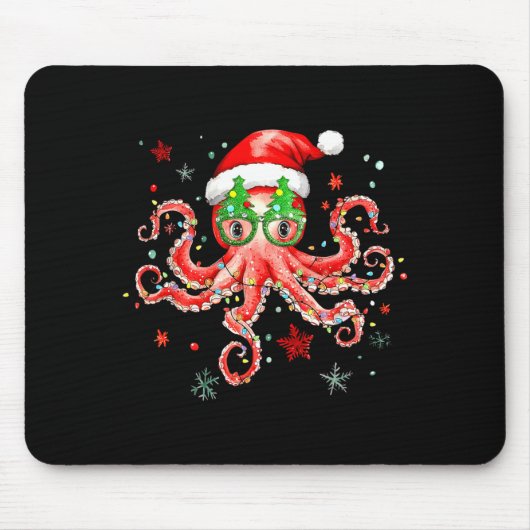 Octopus Gles Santa Hat Christmas Light Ocean Anima Muismat (Voorkant)