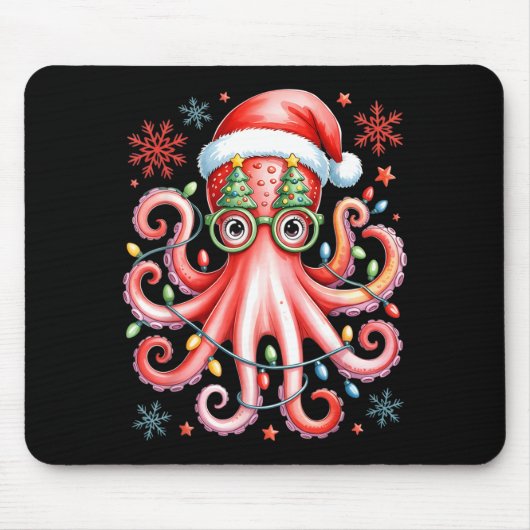Octopus Gles Santa Hat Christmas Light Ocean Anima Muismat (Voorkant)
