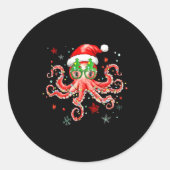 Octopus Gles Santa Hat Christmas Light Ocean Anima Ronde Sticker (Voorkant)