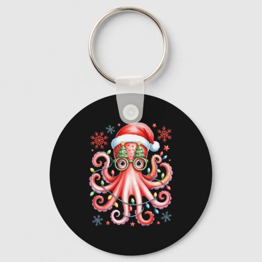 Octopus Gles Santa Hat Christmas Light Ocean Anima Sleutelhanger (Voorkant)