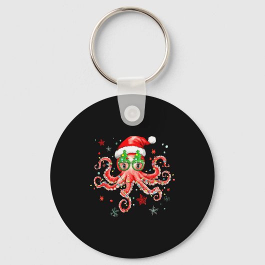 Octopus Gles Santa Hat Christmas Light Ocean Anima Sleutelhanger (Voorkant)