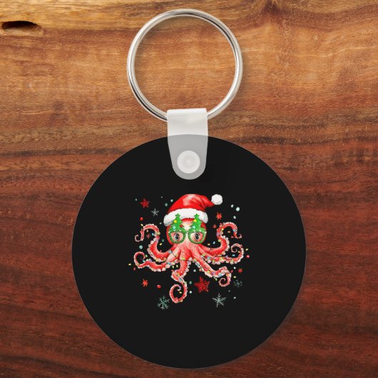 Octopus Gles Santa Hat Christmas Light Ocean Anima Sleutelhanger (Voorkant)