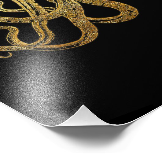  Octopus Gold Black Ink Kustan Nautical Ph Foto Afdruk (Hoek)