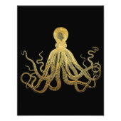  Octopus Gold Black Ink Kustan Nautical Ph Foto Afdruk (Voorkant)