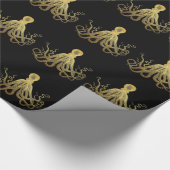  Octopus Gold Black Inkt Kustanaal Nautisch Cadeaupapier (Hoek)