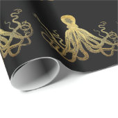  Octopus Gold Black Inkt Kustanaal Nautisch Cadeaupapier (Rol Hoek)