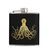 Octopus Gold Black Inkt Kustanaal Nautisch Heupfles (Voorkant)
