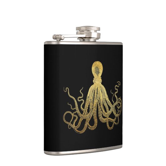  Octopus Gold Black Inkt Kustanaal Nautisch Heupfles (Rechts)