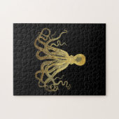  Octopus Gold Black Inkt Kustanaal Nautisch Legpuzzel (Horizontaal)