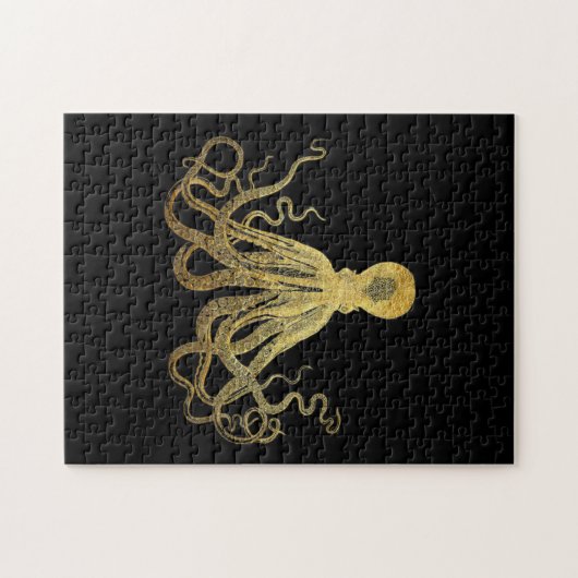  Octopus Gold Black Inkt Kustanaal Nautisch Legpuzzel (Horizontaal)