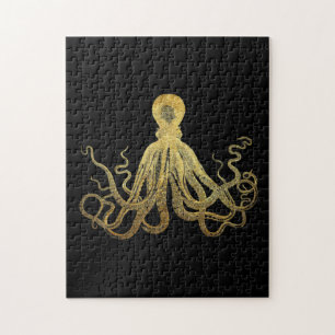 Octopus Gold Black Inkt Kustanaal Nautisch Legpuzzel