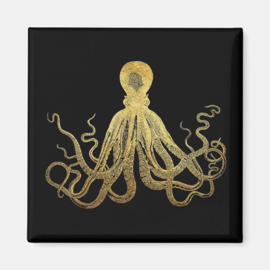 Octopus Gold Black Inkt Kustanaal Nautisch Magneet (Voorkant)