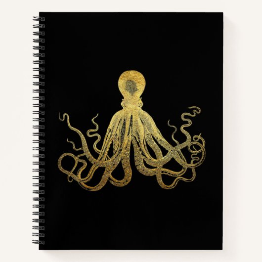 Octopus Gold Black Inkt Kustanaal Nautisch Notitieboek (Voorkant)