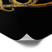  Octopus Gold Black Inkt Kustanaal Nautisch Poster (Hoek)