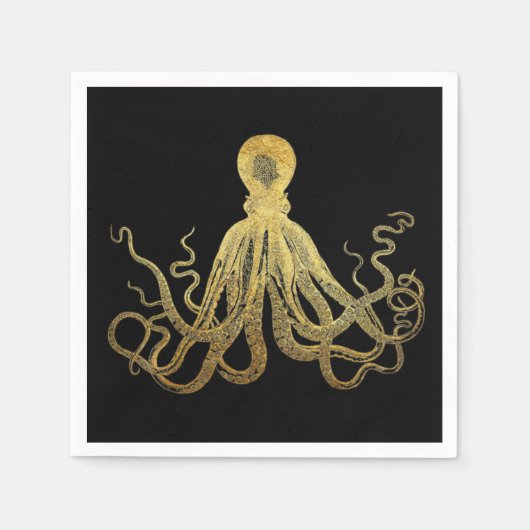  Octopus Gold Black Inkt Kustanaal Nautisch Servet (Voorkant)