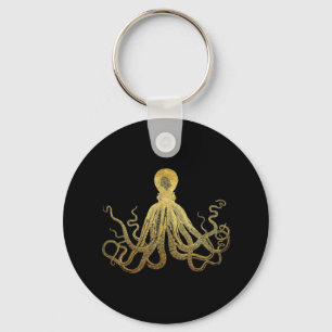 Octopus Gold Black Inkt Kustanaal Nautisch Sleutelhanger