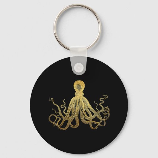 Octopus Gold Black Inkt Kustanaal Nautisch Sleutelhanger (Voorkant)