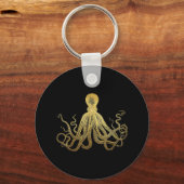 Octopus Gold Black Inkt Kustanaal Nautisch Sleutelhanger (Voorkant)