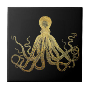 Octopus Gold Black Inkt Kustanaal Nautisch Tegeltje