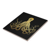  Octopus Gold Black Inkt Kustanaal Nautisch Tegeltje (Zijkant)
