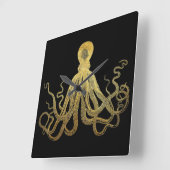 Octopus Gold Black Inkt Kustanaal Nautisch Vierkante Klok (Hoek)