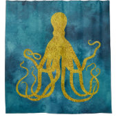 Octopus Gold Leopard Skin Print | Teal Aqua Blue Douchegordijn (Voorkant)