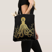  octopus Gold zwarte inkt Kustinkt Nautisch naar Tote Bag (Dichtbij)