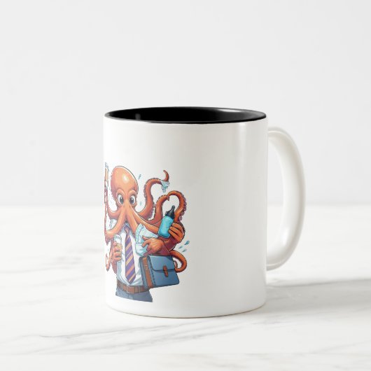 Octopus – Grappige multitasking Tweekleurige Koffiemok (Voorkant rechts)