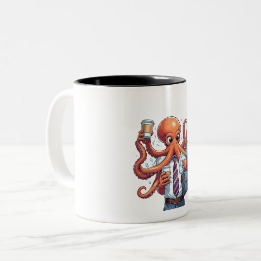 Octopus – Grappige multitasking Tweekleurige Koffiemok (Voorkant links)