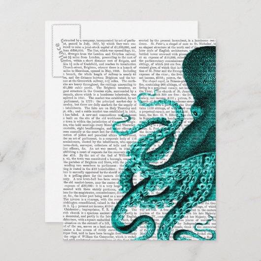 Octopus Green Half Briefkaart (Voorkant / Achterkant)