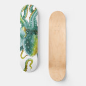 Octopus Green Tentacles Waterverf Art Persoonlijk Skateboard (Voorkant)