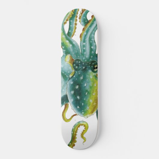 Octopus Green Tentacles Waterverf Art Persoonlijk Skateboard (Voorkant)