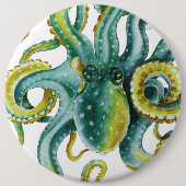 Octopus Green Tentacles Waterverf Art Ronde Button 6,0 Cm (Voorkant)