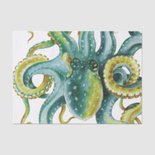 Octopus Green Tentacles Waterverf Art Tissuepapier