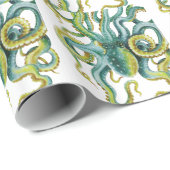 Octopus Green Waterverf Art Cadeaupapier (Rol Hoek)