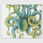Octopus Green Waterverf Art Cadeaupapier (Vlak)