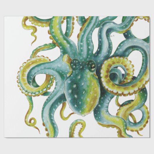 Octopus Green Waterverf Art Cadeaupapier (Vlak)