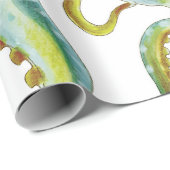 Octopus Green Waterverf Art Cadeaupapier (Rol Hoek)