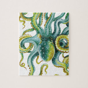 Octopus Green Waterverf Art Legpuzzel
