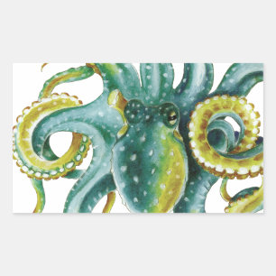 Octopus Green Waterverf Art Rechthoekige Sticker