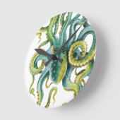 Octopus Green Waterverf Art Ronde Klok (Hoek)