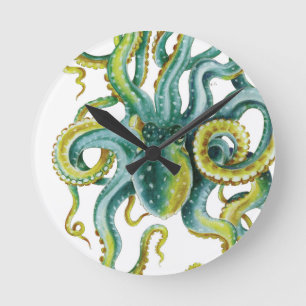 Octopus Green Waterverf Art Ronde Klok