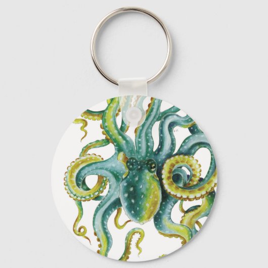 Octopus Green Waterverf Art Sleutelhanger (Voorkant)