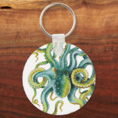 Octopus Green Waterverf Art Sleutelhanger (Voorkant)