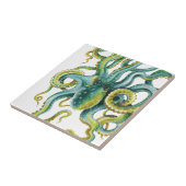 Octopus Green Waterverf Art Tegeltje (Zijkant)